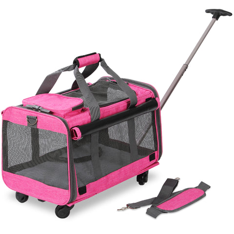 Pet Carrier with Detachable Wheels for Small and Medium Dogs & Cats - Pink