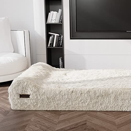 Orthopedic Memory Foam Bed With Pillow Plush Fluffy Light Brown - Extra Large