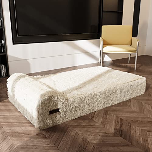 Orthopedic Memory Foam Bed With Pillow Plush Fluffy Light Brown - Extra Large