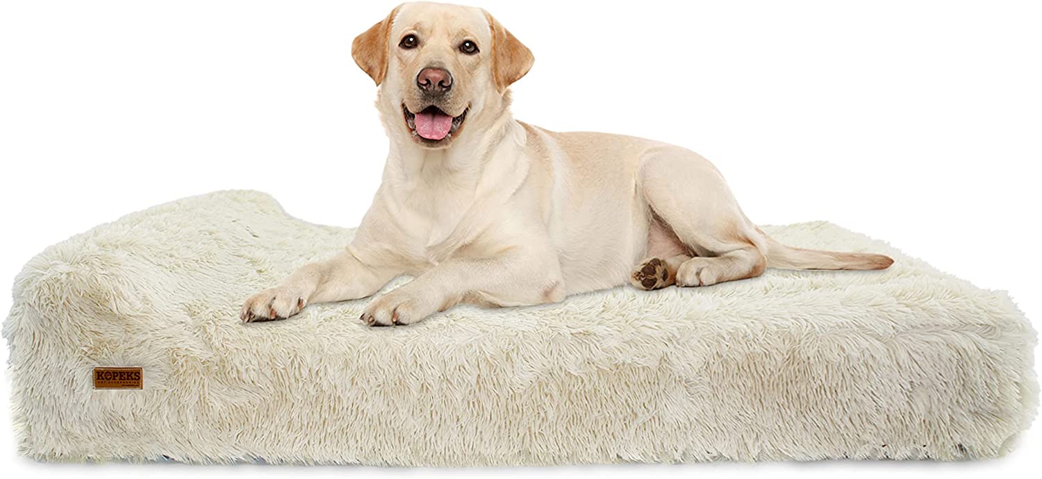 Orthopedic Memory Foam Bed With Pillow Plush Fluffy Light Brown - Extra Large