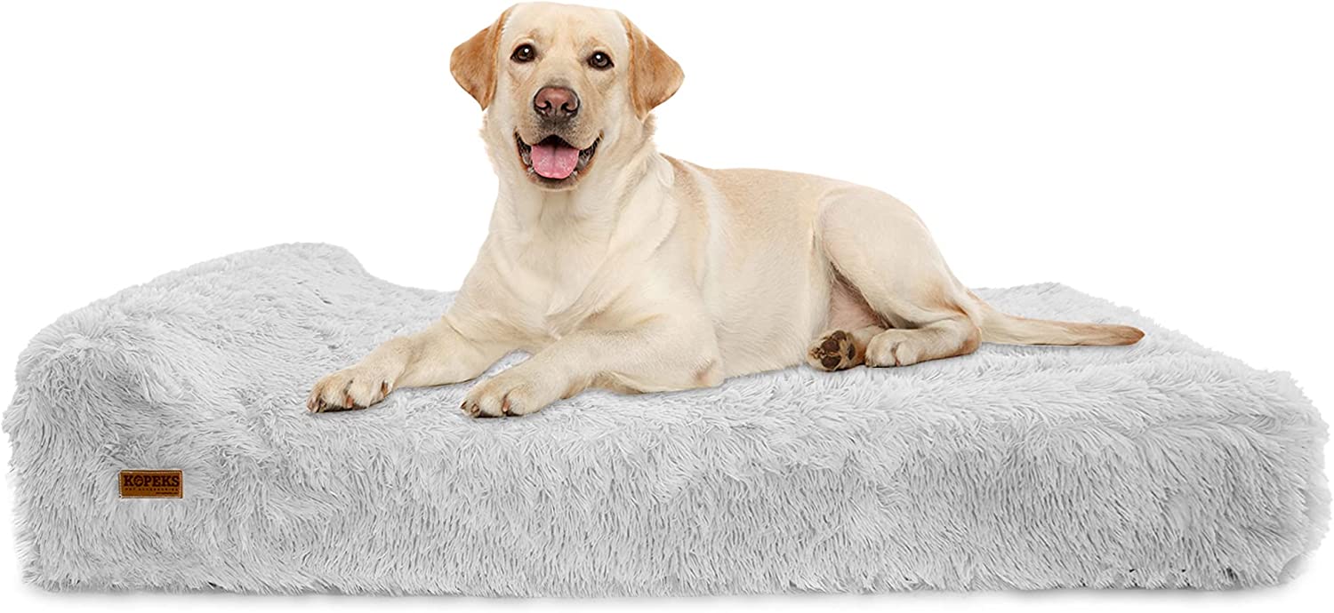 Orthopedic Memory Foam Bed With Pillow Plush Fluffy Grey - Extra Large