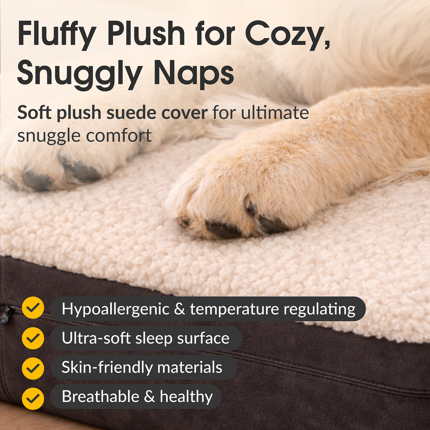 Orthopedic Memory Foam Bed With Pillow PLUSH Brown Large