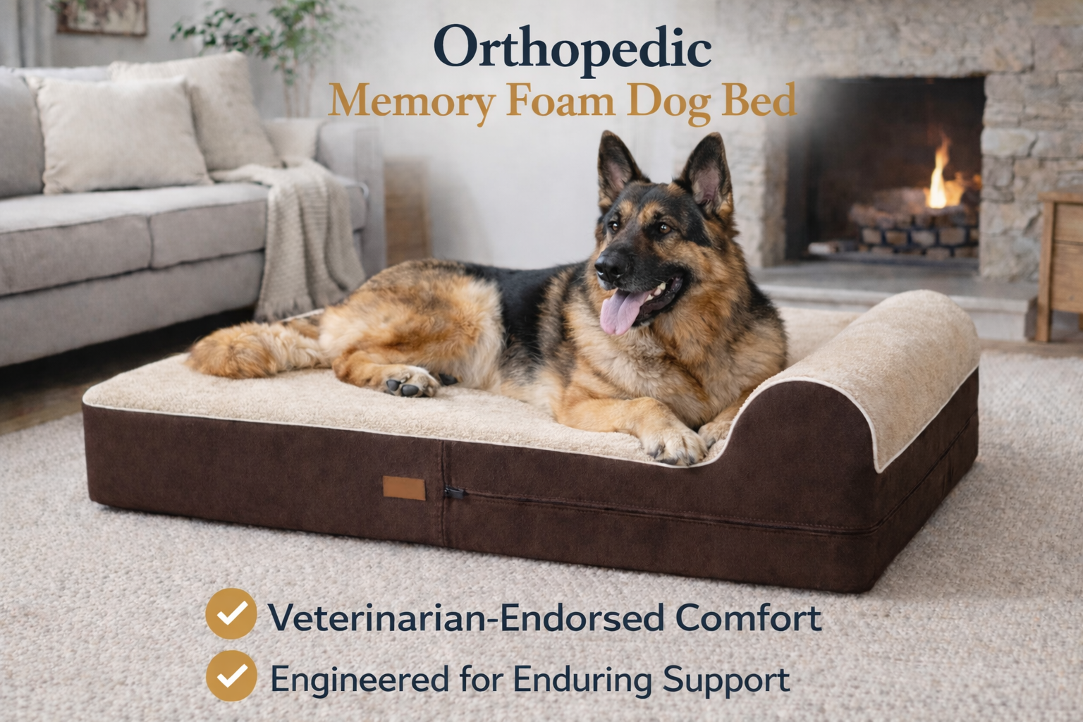 Orthopedic Memory Foam Bed With Pillow PLUSH Brown - Extra Large