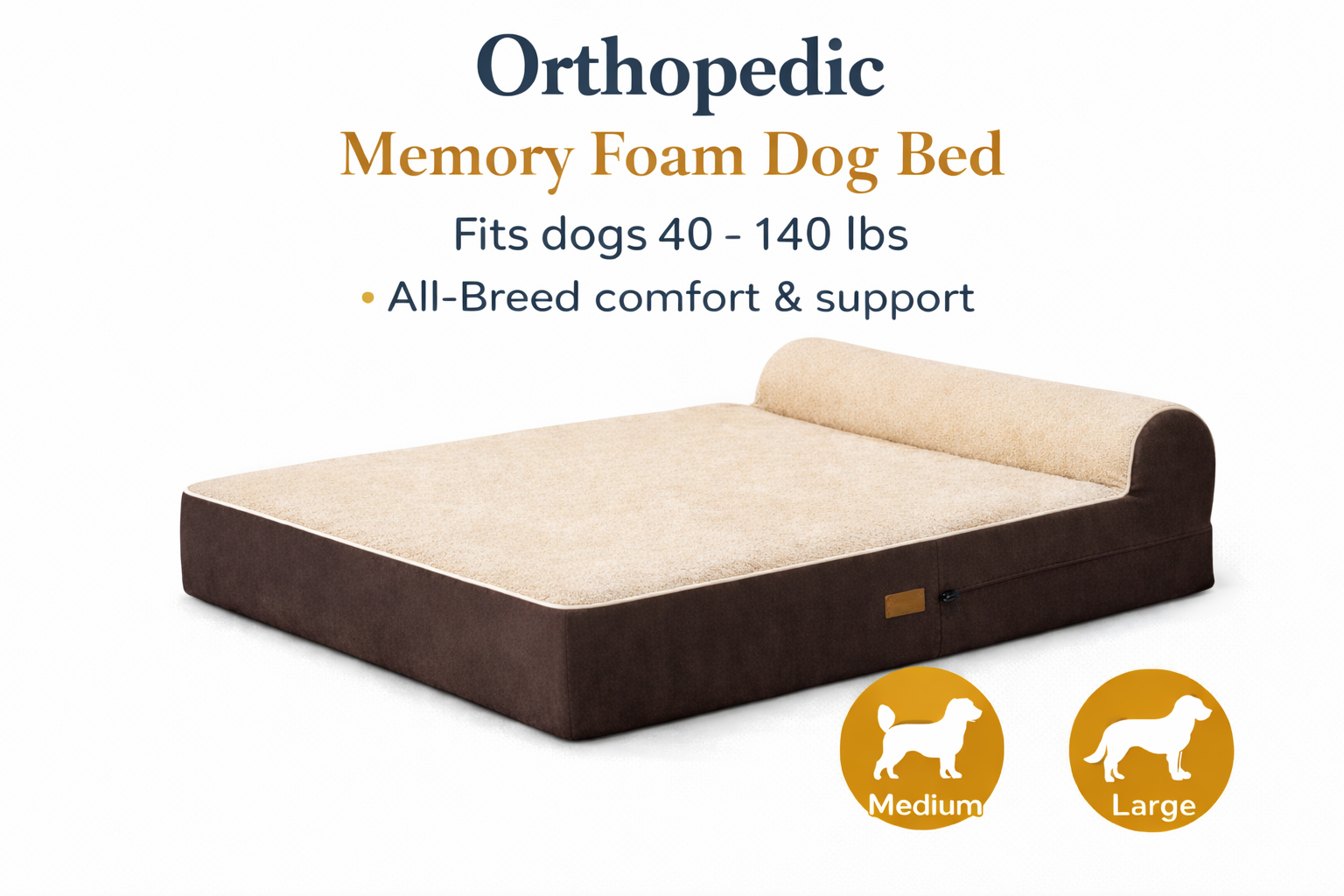 Orthopedic Memory Foam Bed With Pillow PLUSH Brown - Extra Large