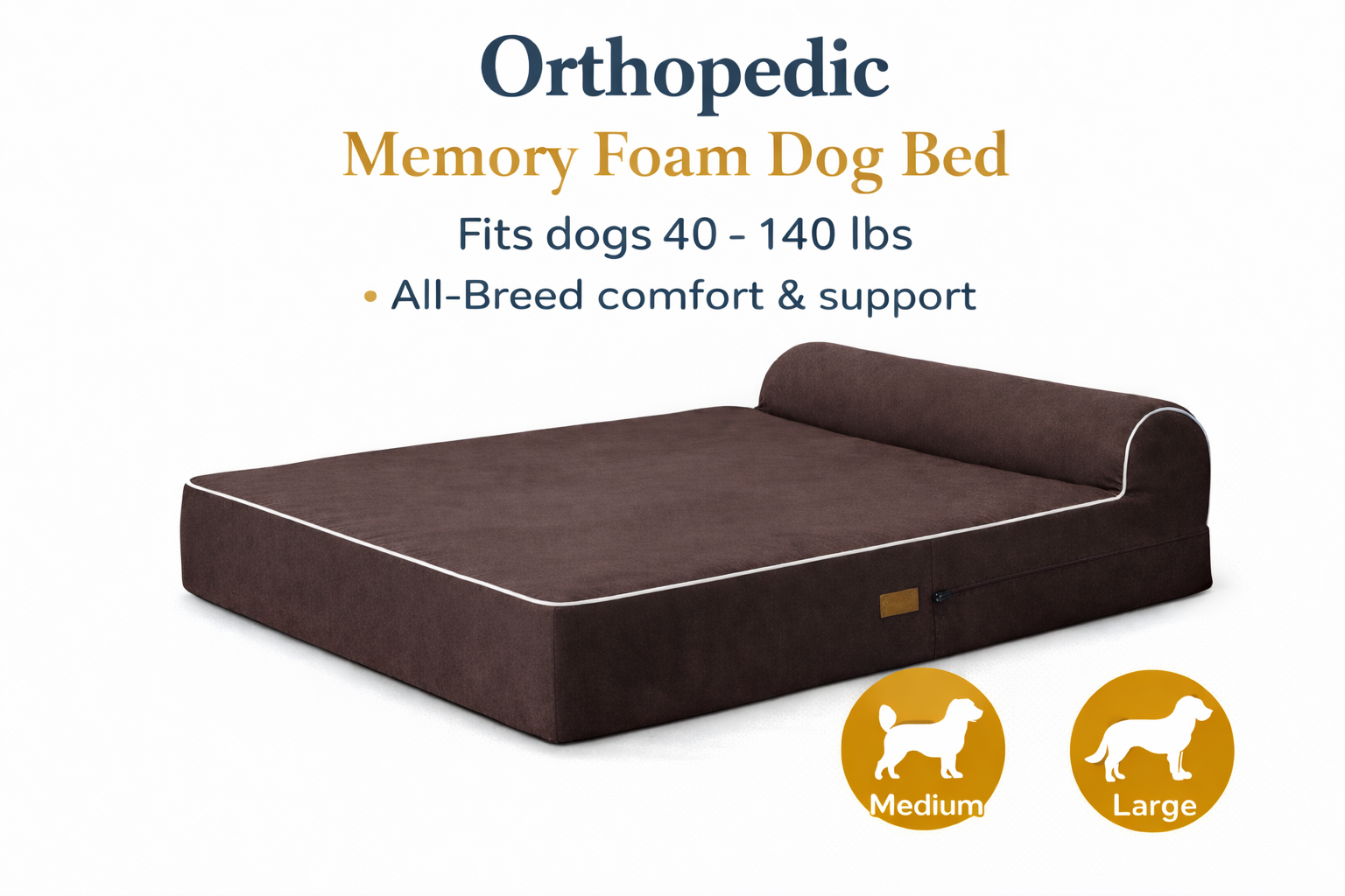 Orthopedic Memory Foam Bed With Pillow Brown - Extra Large