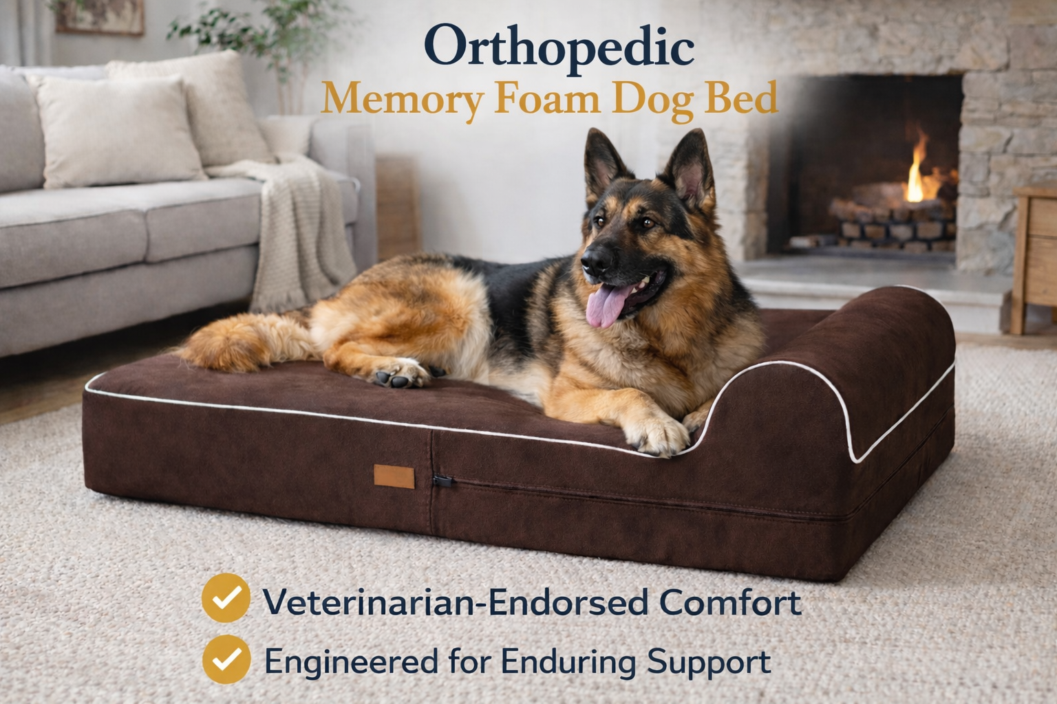 Orthopedic Memory Foam Bed With Pillow Brown - Extra Large