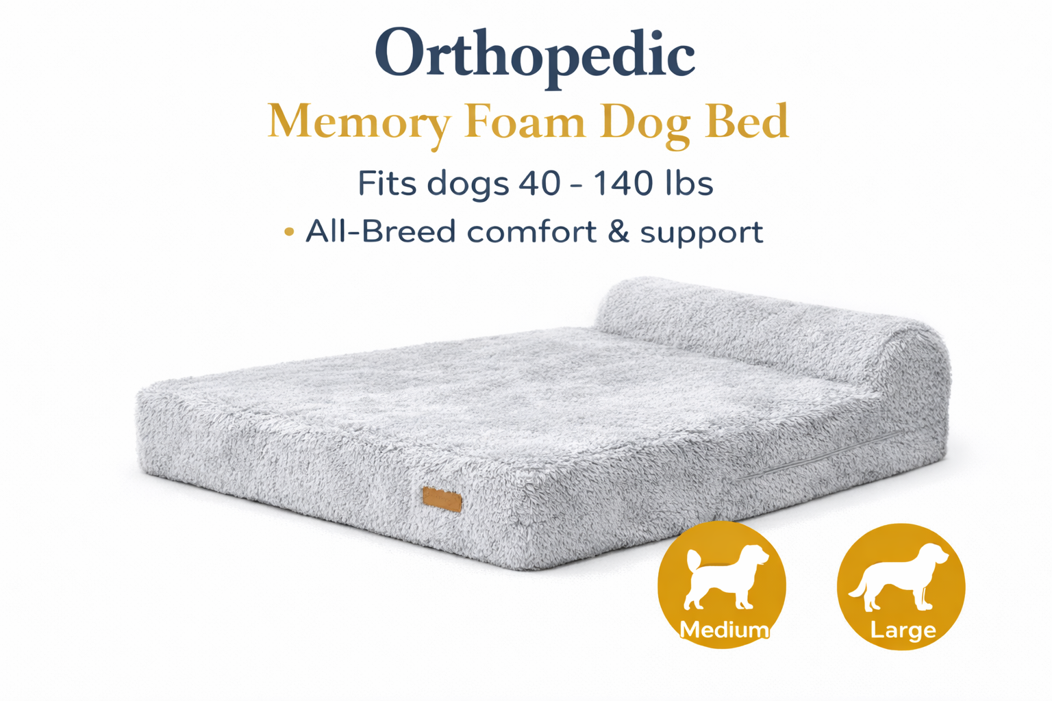 Orthopedic Memory Foam Bed With Pillow Fluffy Grey -  Extra Large