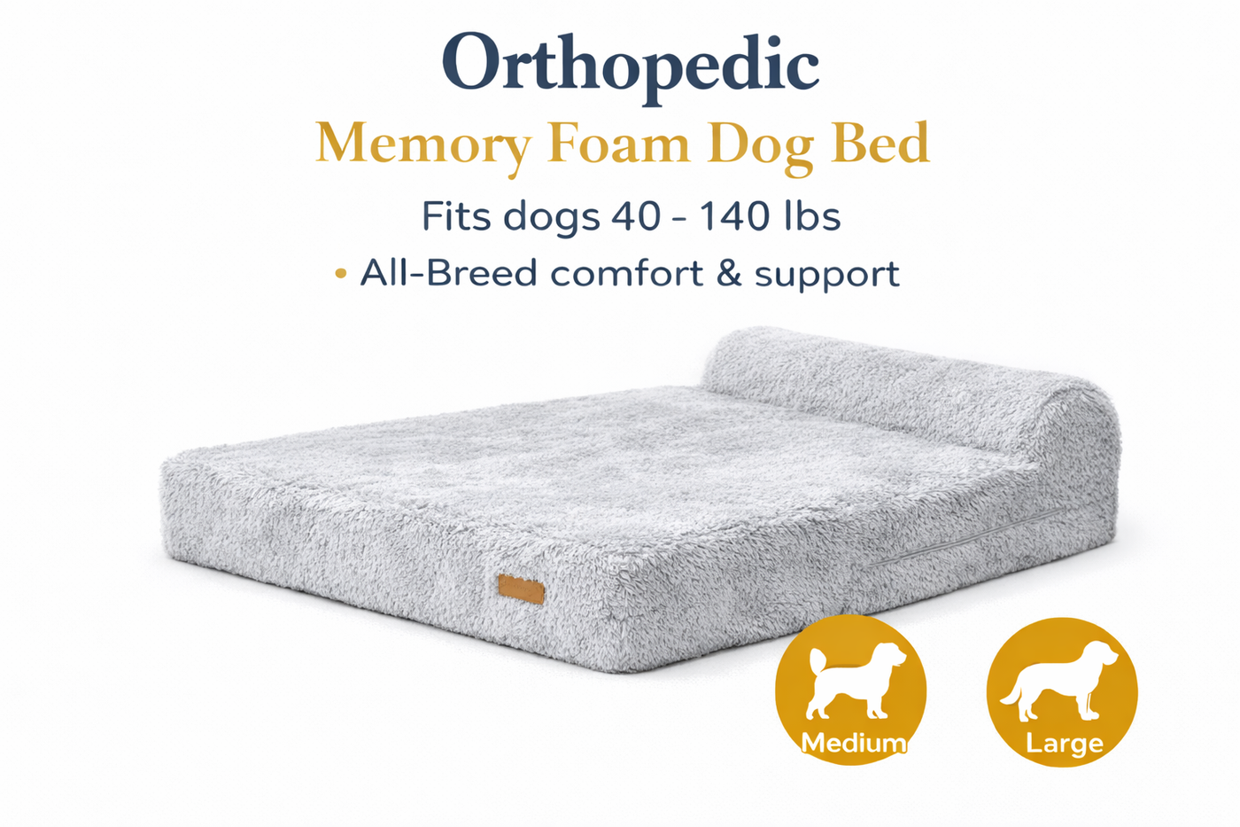 Orthopedic Memory Foam Bed With Pillow Fluffy Grey -  Extra Large