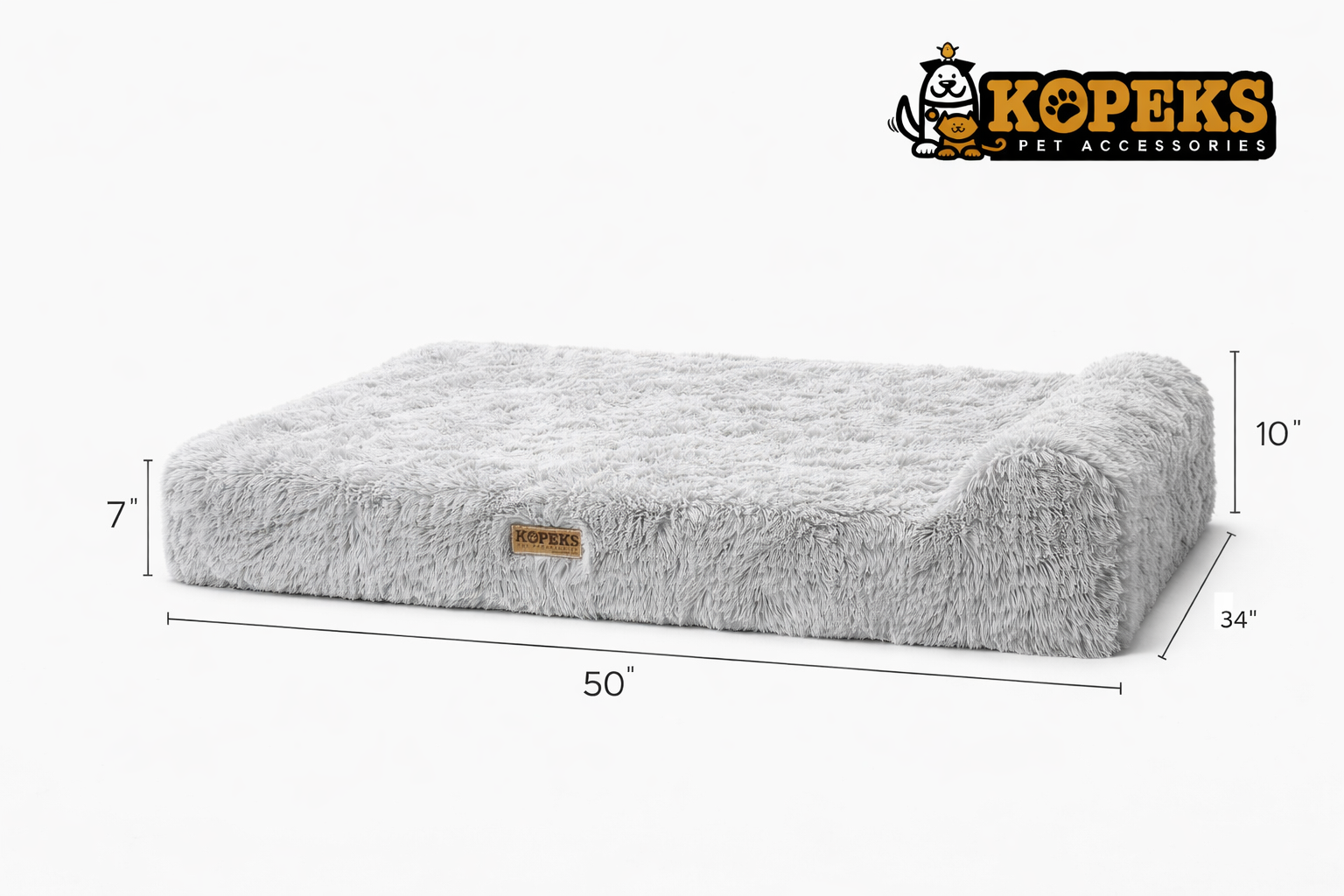 Orthopedic Memory Foam Bed With Pillow Fluffy Grey -  Extra Large
