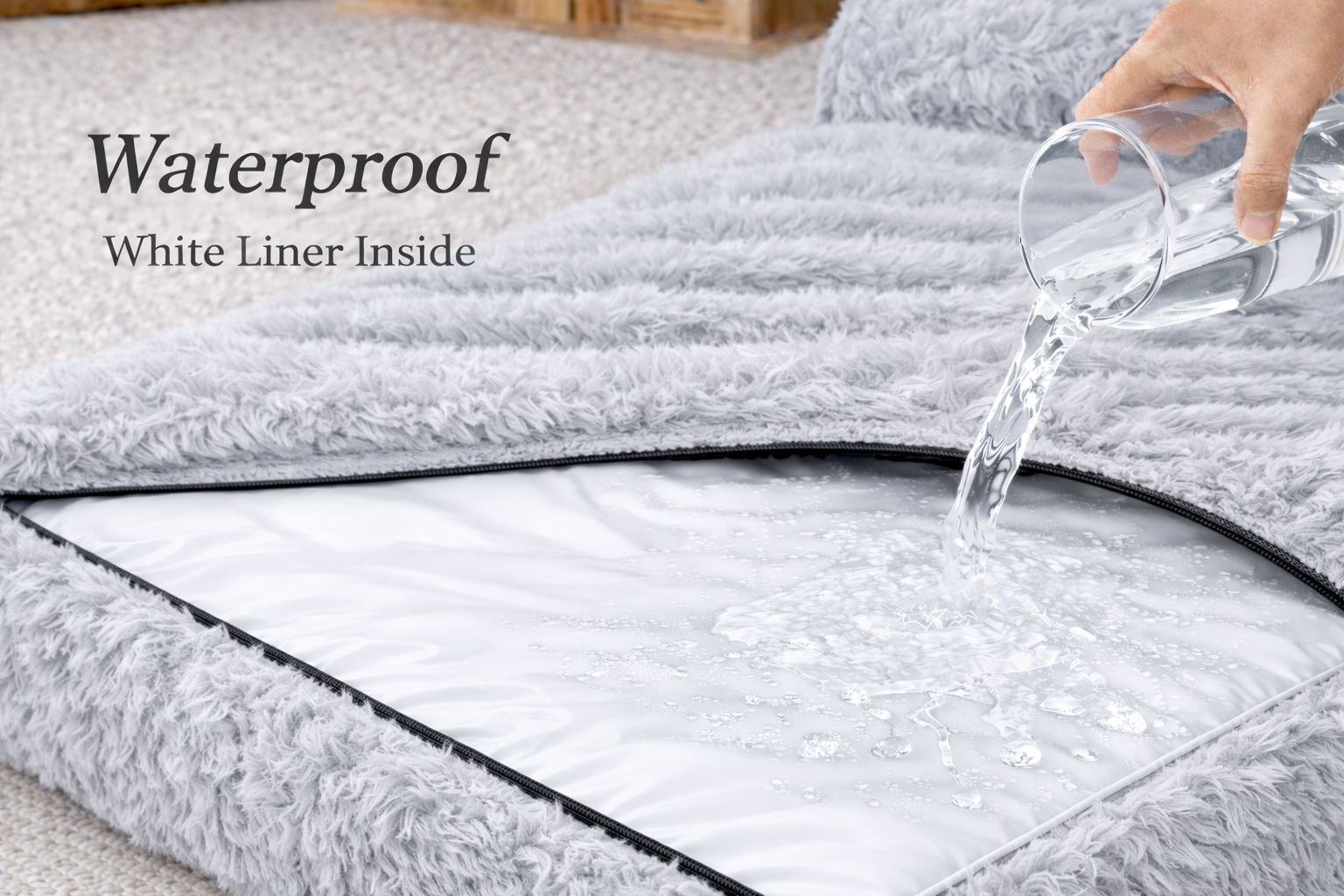 Orthopedic Memory Foam Bed With Pillow Fluffy Grey -  Extra Large
