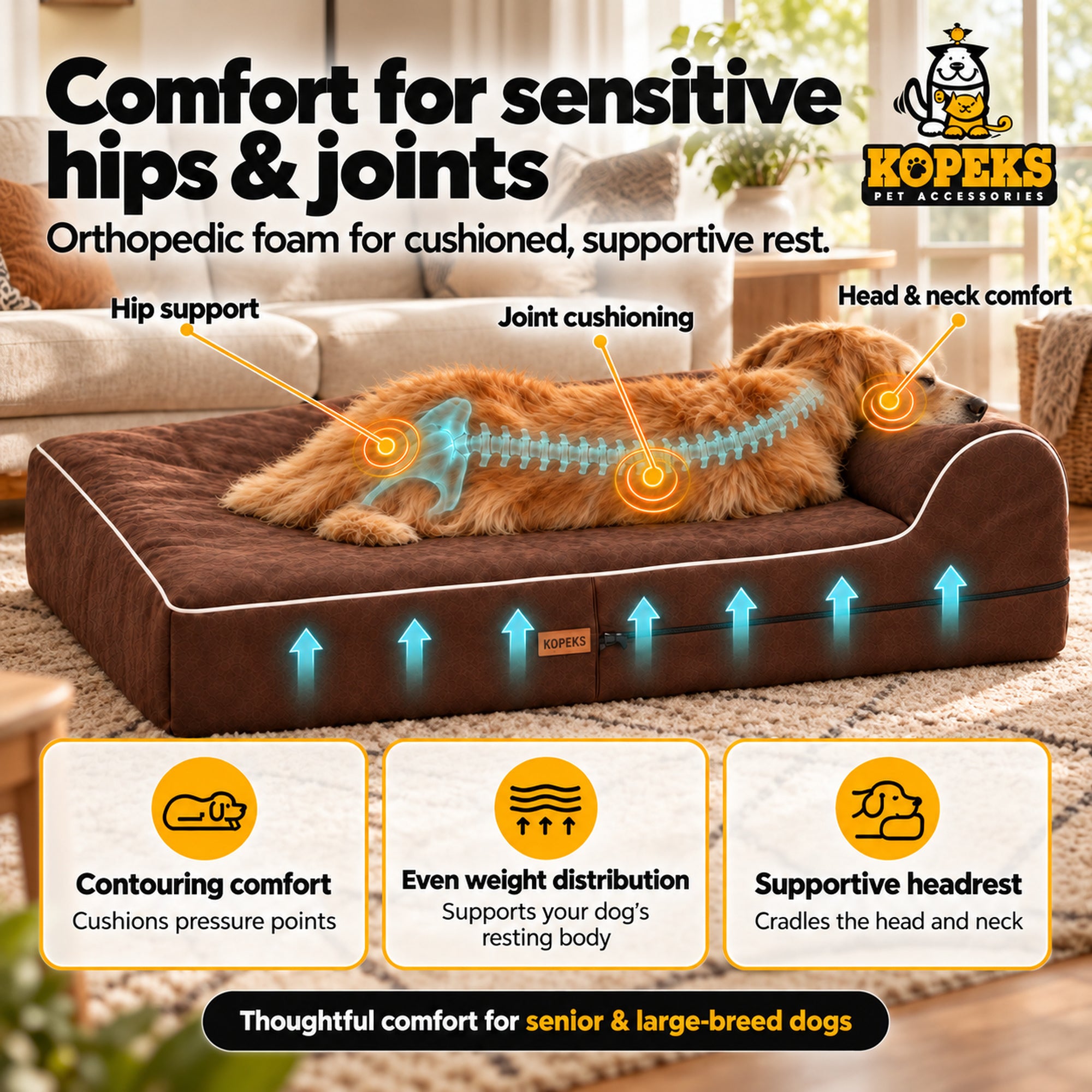 Orthopedic Memory Foam Dog Bed With Pillow