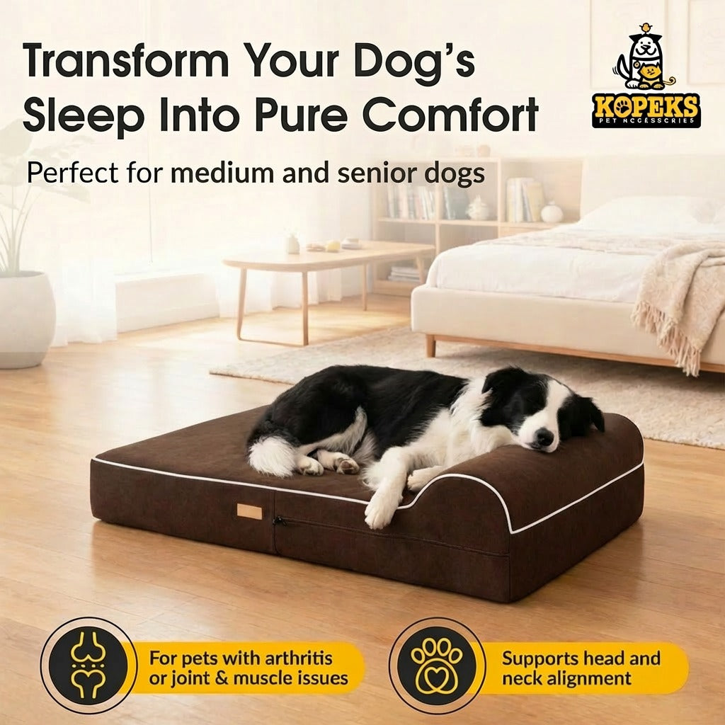 Orthopedic Waterproof Memory Foam Bed With Pillow Brown - Large