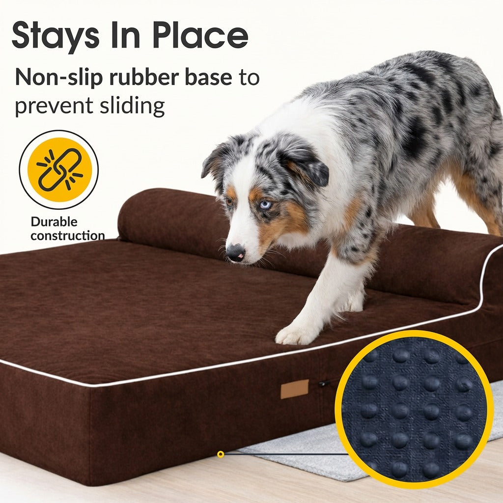 Orthopedic Waterproof Memory Foam Bed With Pillow Brown - Large