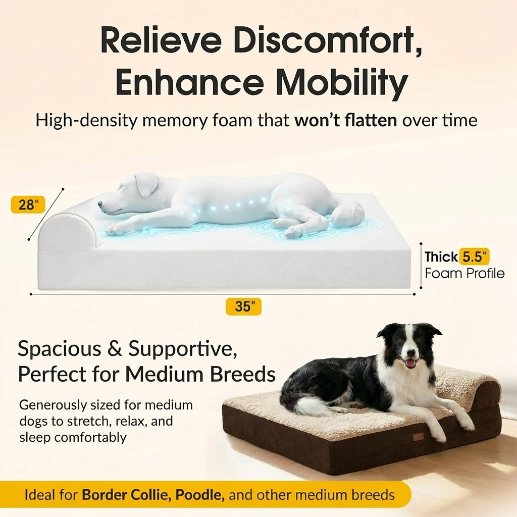 Orthopedic Memory Foam Bed With Pillow PLUSH Brown Large
