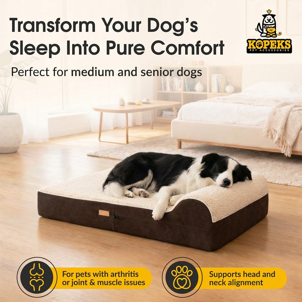 Orthopedic Memory Foam Bed With Pillow PLUSH Brown Large