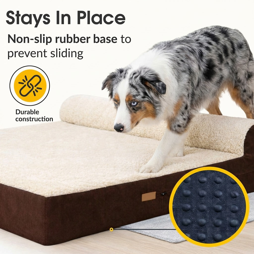Orthopedic Memory Foam Bed With Pillow PLUSH Brown Large