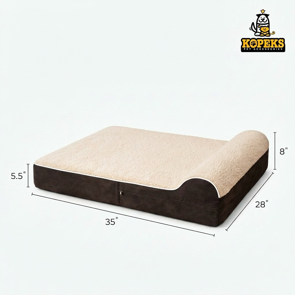 Orthopedic Memory Foam Bed With Pillow PLUSH Brown Large