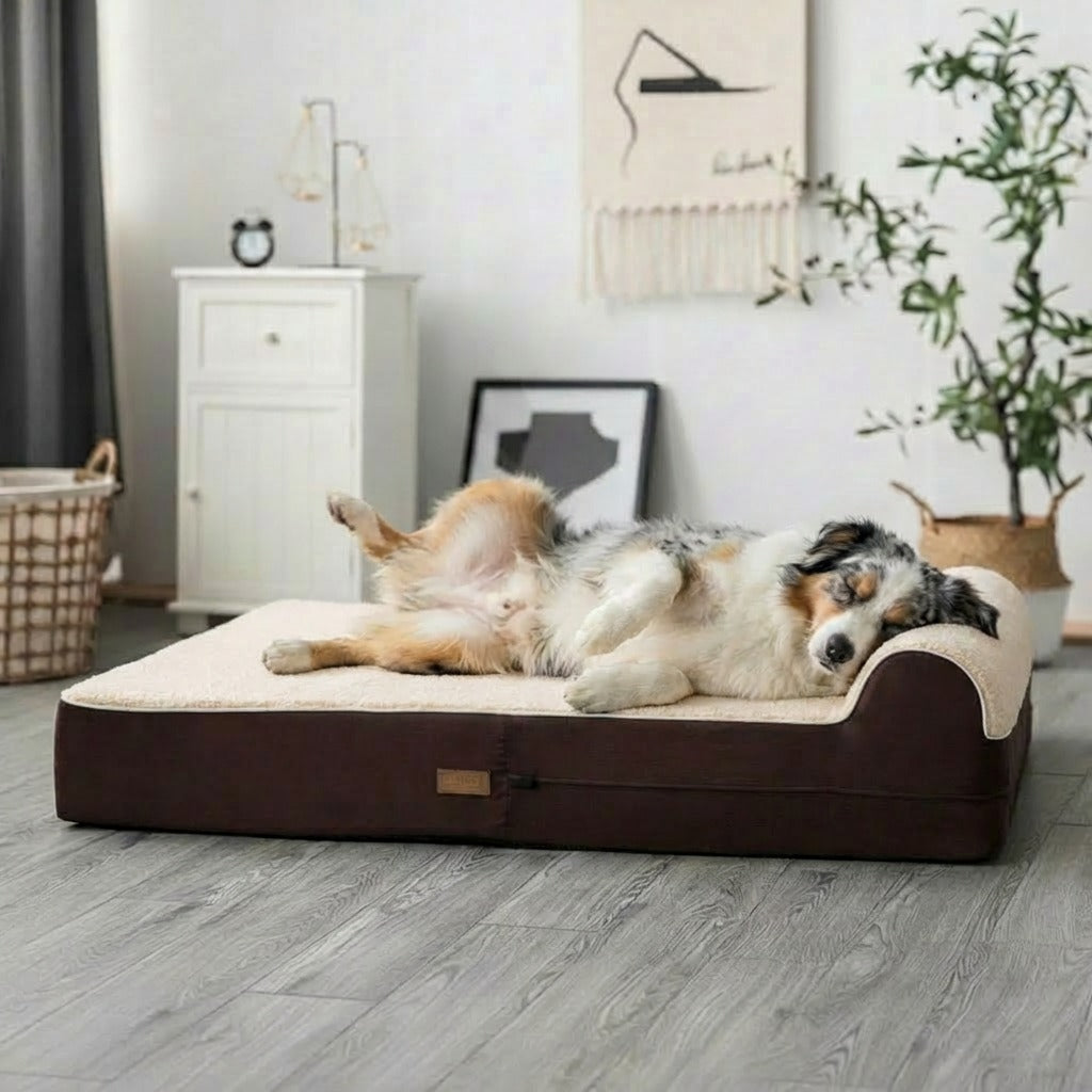 Orthopedic Memory Foam Bed With Pillow PLUSH Brown Large