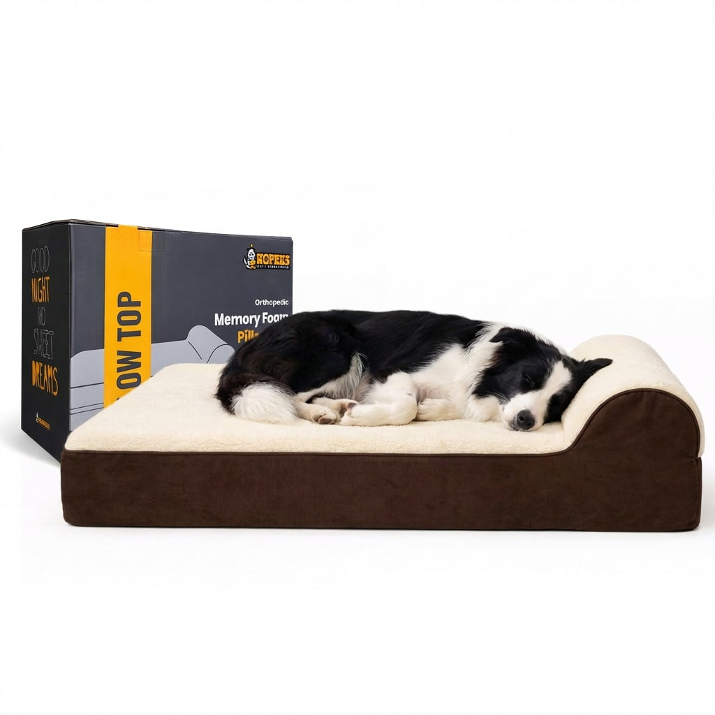 Orthopedic Memory Foam Bed With Pillow PLUSH Brown Large