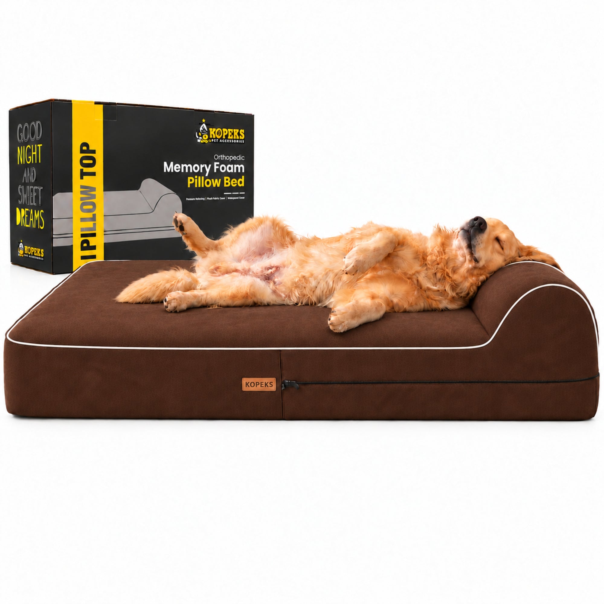 Orthopedic Memory Foam Bed With Pillow Brown - Extra Large