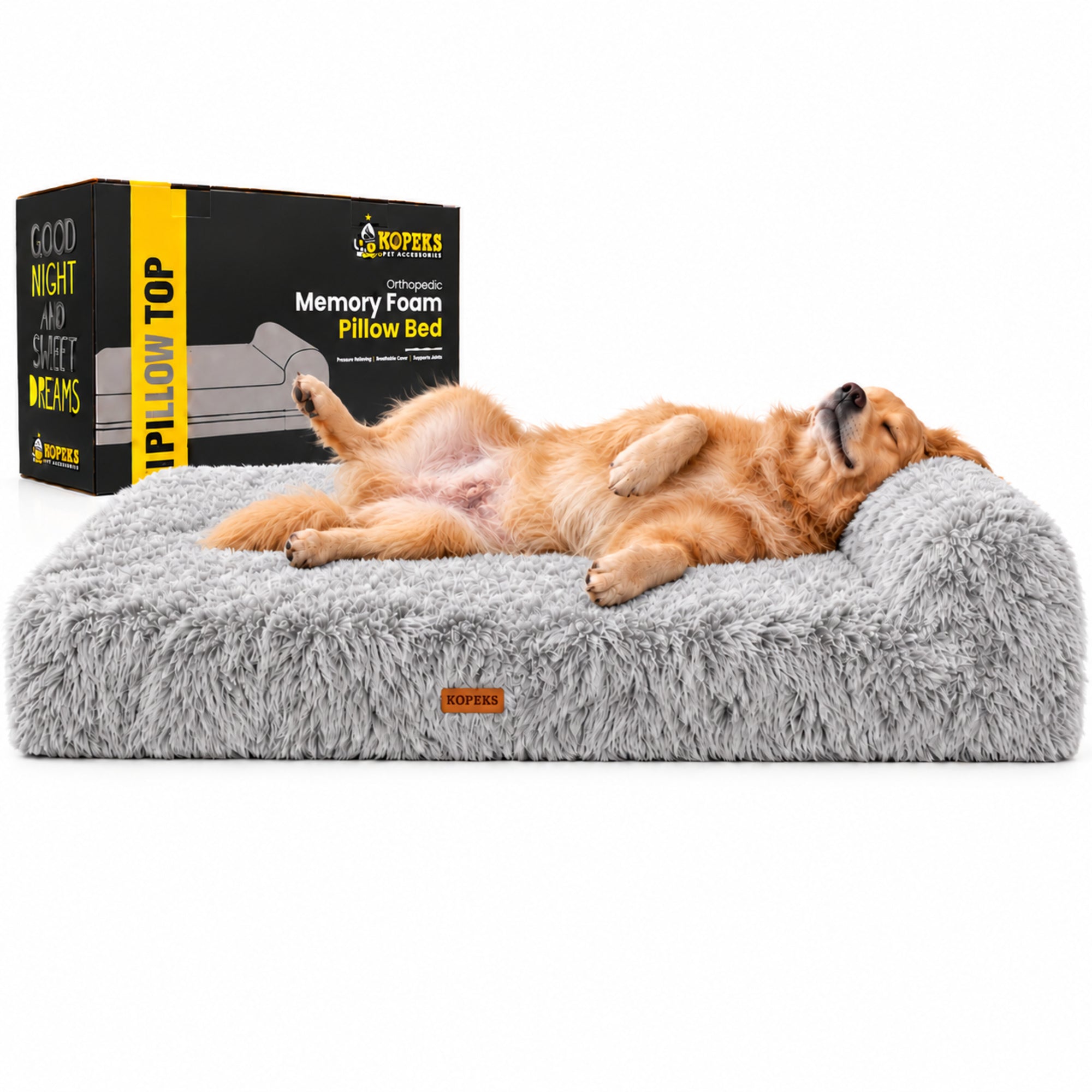 Orthopedic Memory Foam Bed With Pillow Fluffy Grey -  Extra Large