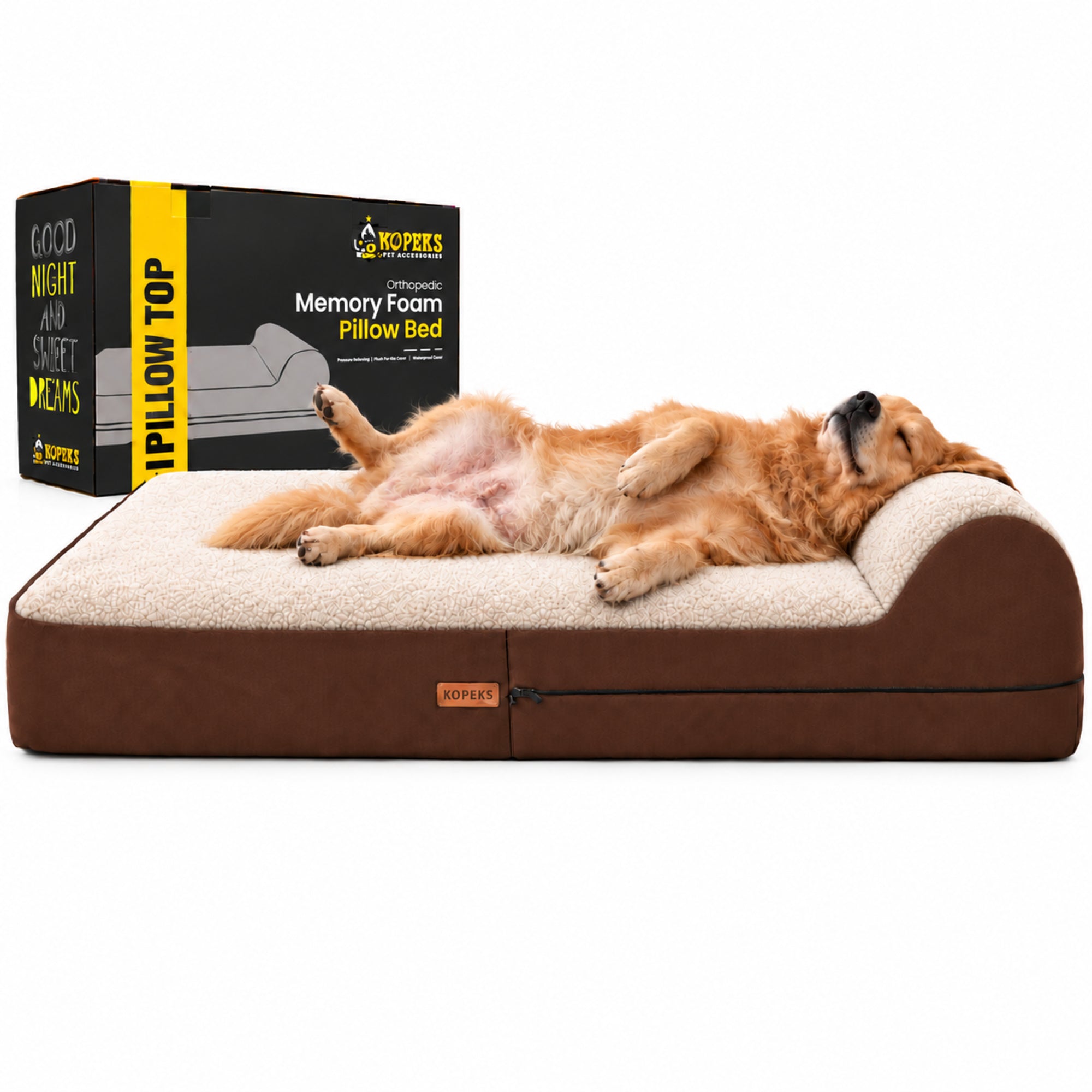 Orthopedic Memory Foam Bed With Pillow PLUSH Brown - Extra Large
