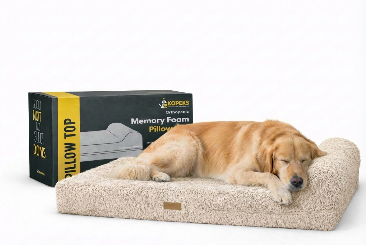 Orthopedic Memory Foam Bed With Pillow Plush Fluffy Light Brown - Extra Large