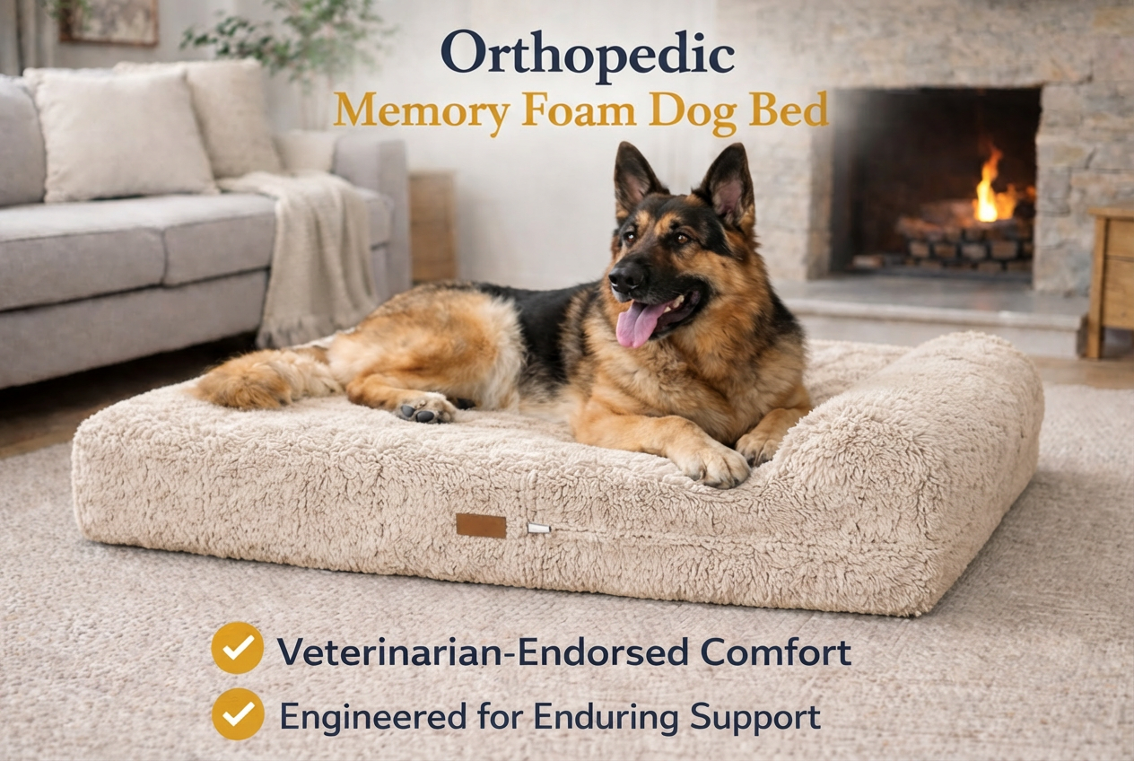 Orthopedic Memory Foam Bed With Pillow Plush Fluffy Light Brown - Extra Large