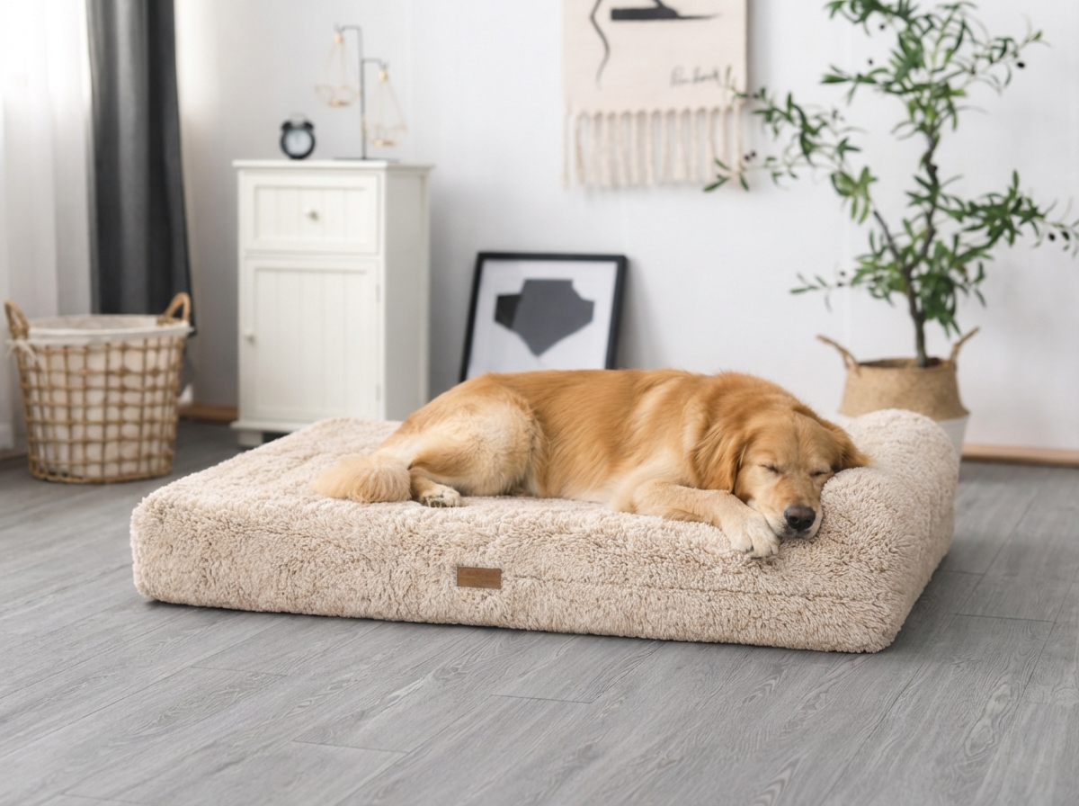 Orthopedic Memory Foam Bed With Pillow Plush Fluffy Light Brown - Extra Large