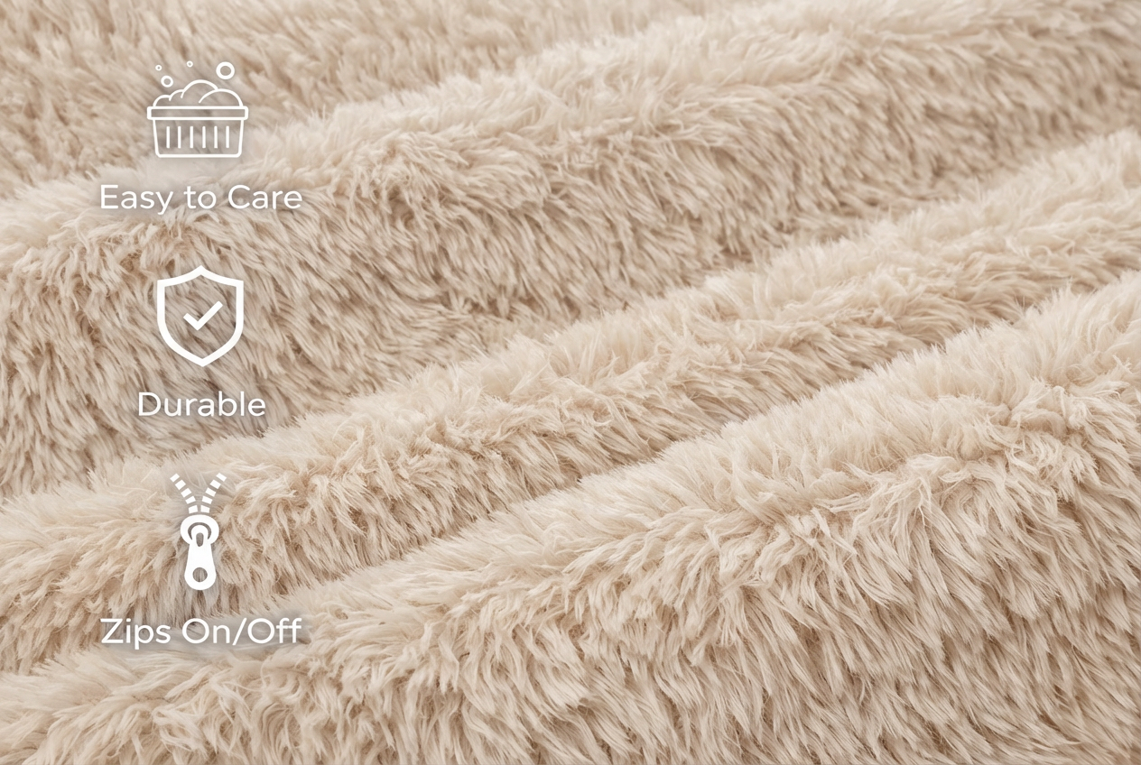 Orthopedic Memory Foam Bed With Pillow Plush Fluffy Light Brown - Extra Large