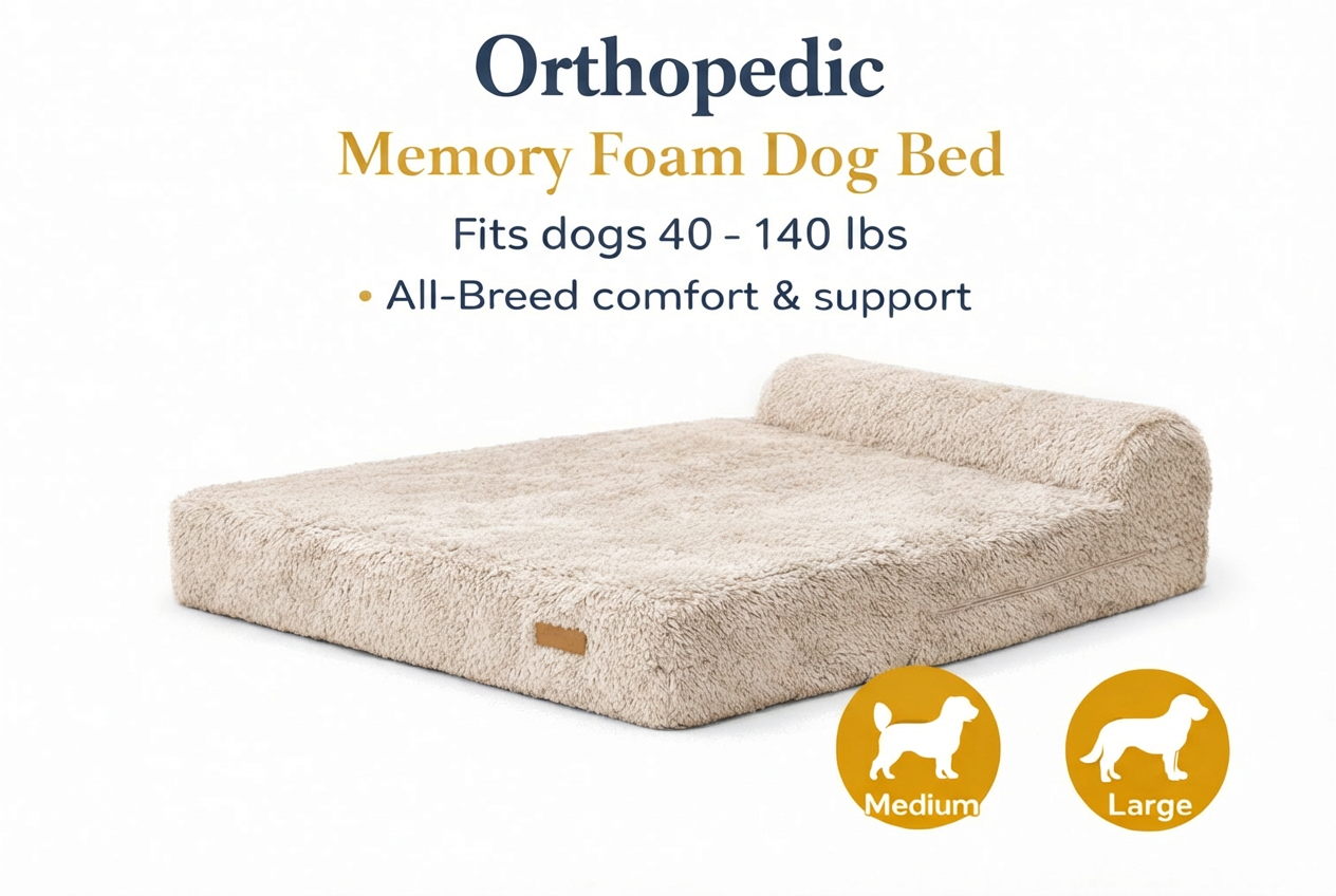 Orthopedic Memory Foam Bed With Pillow Plush Fluffy Light Brown - Extra Large