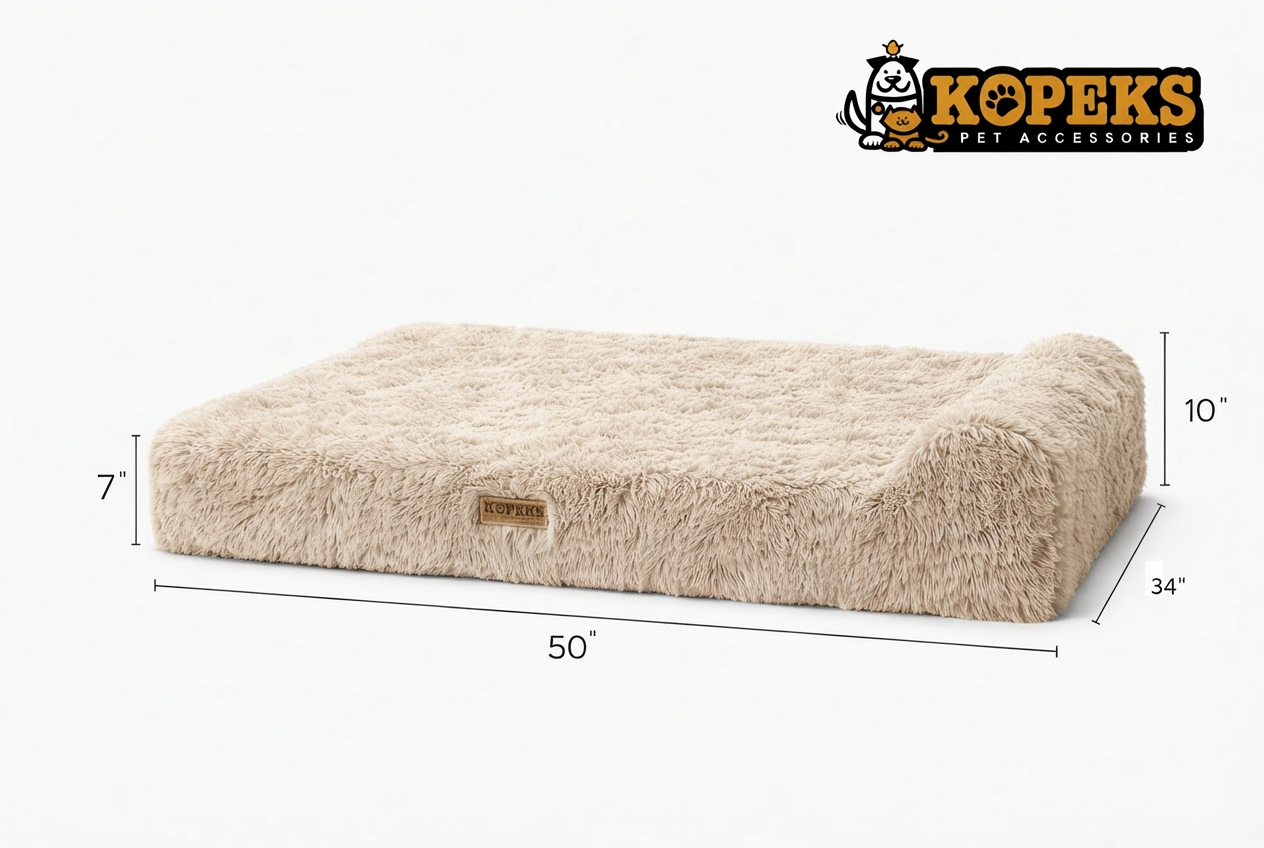Orthopedic Memory Foam Bed With Pillow Plush Fluffy Light Brown - Extra Large