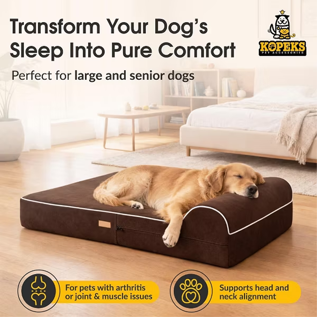 ELEVATE Orthopedic Memory Foam Headrest Dog Bed