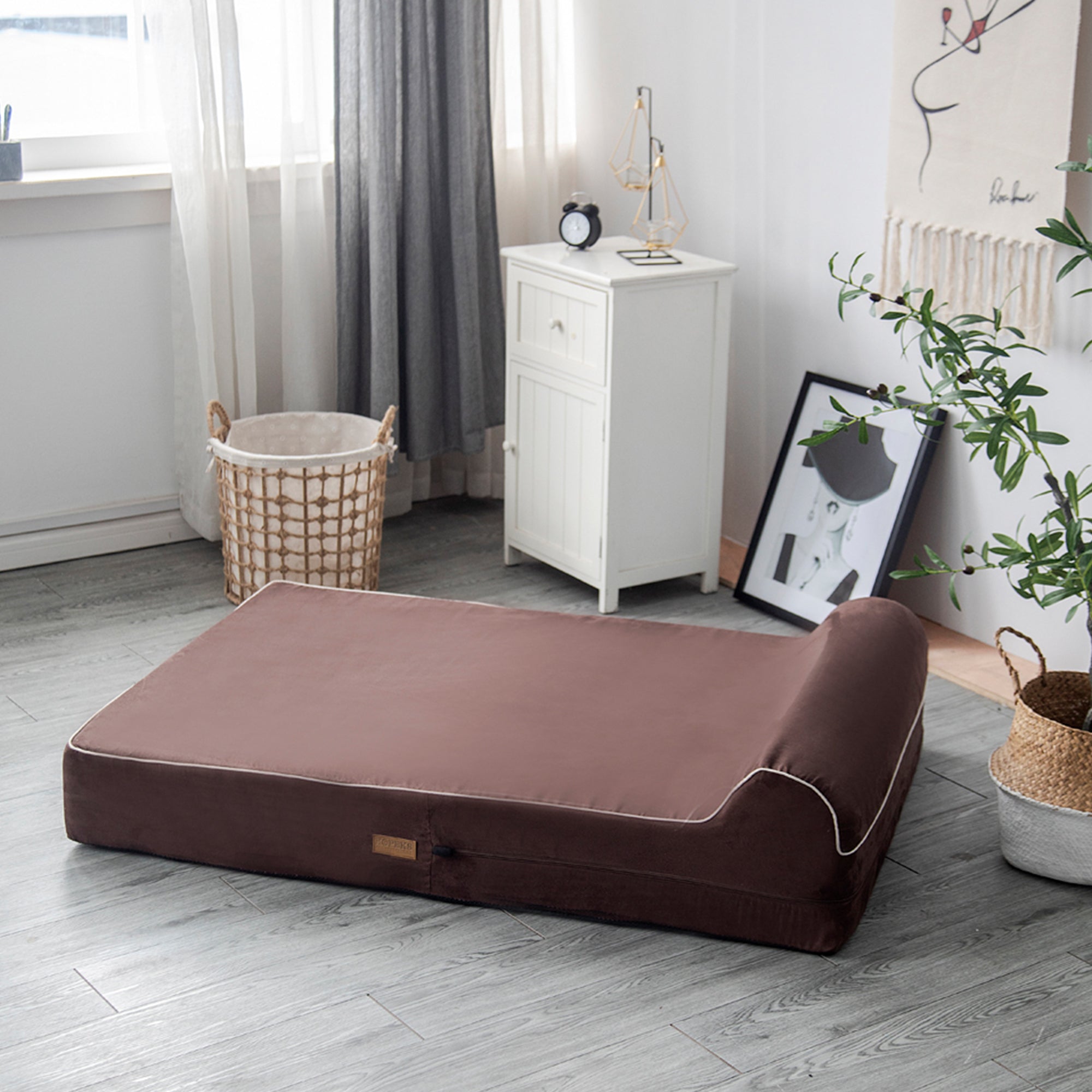 Orthopedic Memory Foam Bed With Pillow Brown - Extra Large