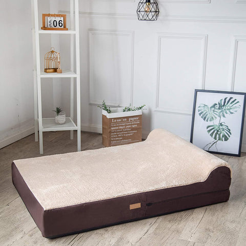 Orthopedic Memory Foam Bed With Pillow PLUSH Brown Large
