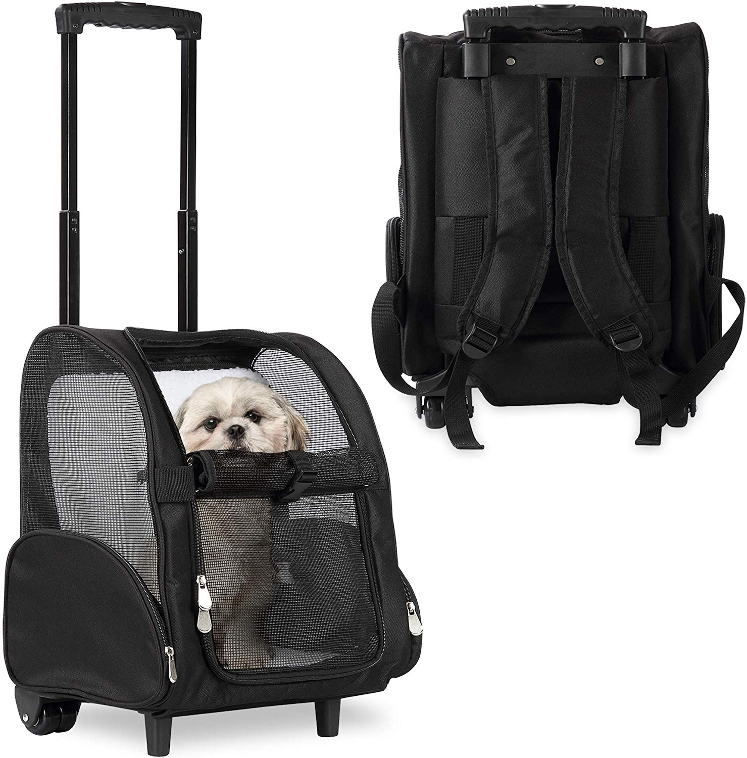 Deluxe Backpack Pet Travel Carrier with Wheels - Approved by Most