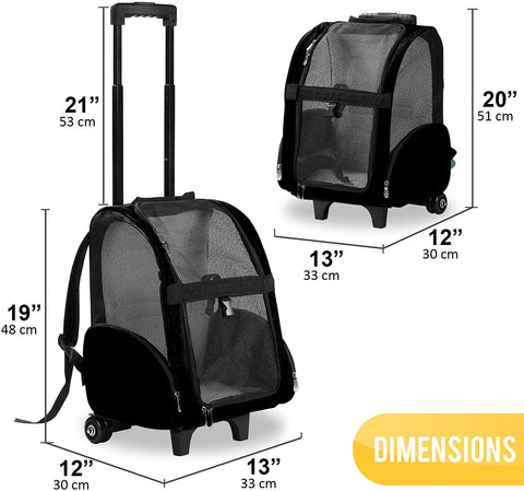 Deluxe Backpack Pet Travel Carrier with Wheels - Approved by Most