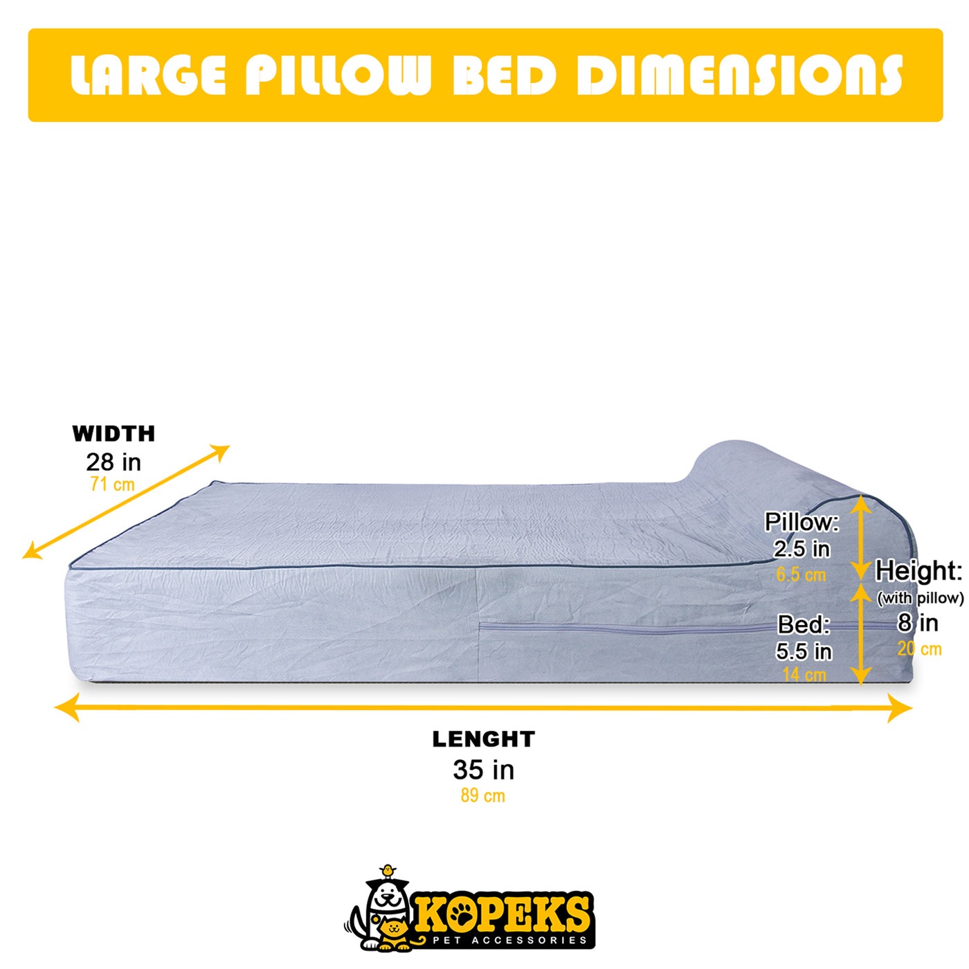 Orthopedic Waterproof Memory Foam Bed With Pillow Grey - Large