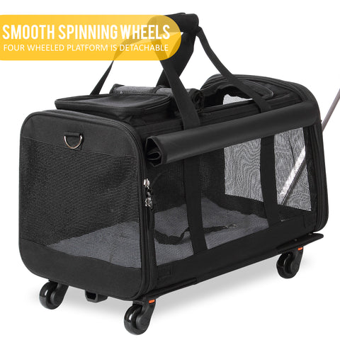 Pet Carrier with Detachable Wheels for Small and Medium Dogs & Cats - Black