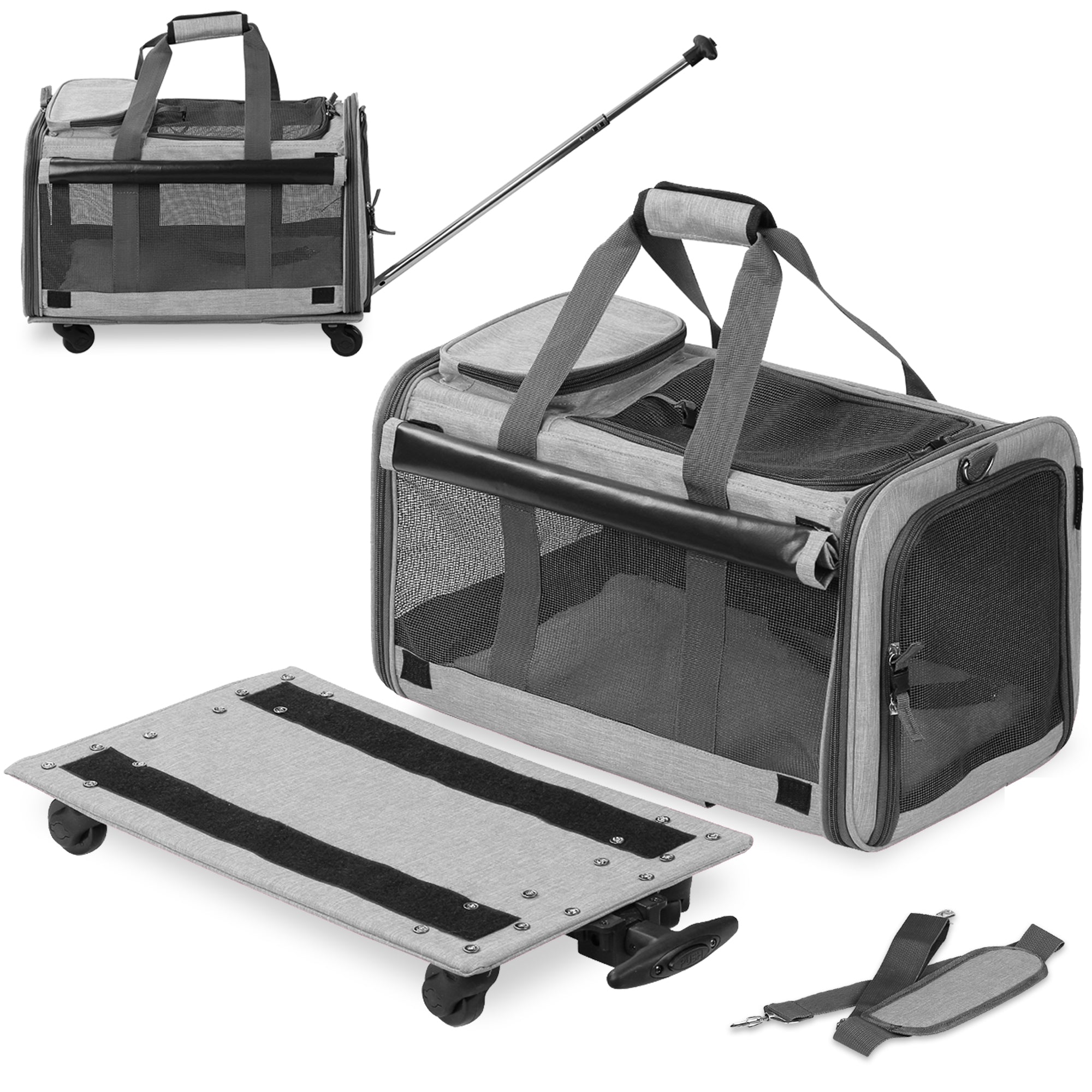 Pet Carrier with Detachable Wheels for Small and Medium Dogs Cats Grey