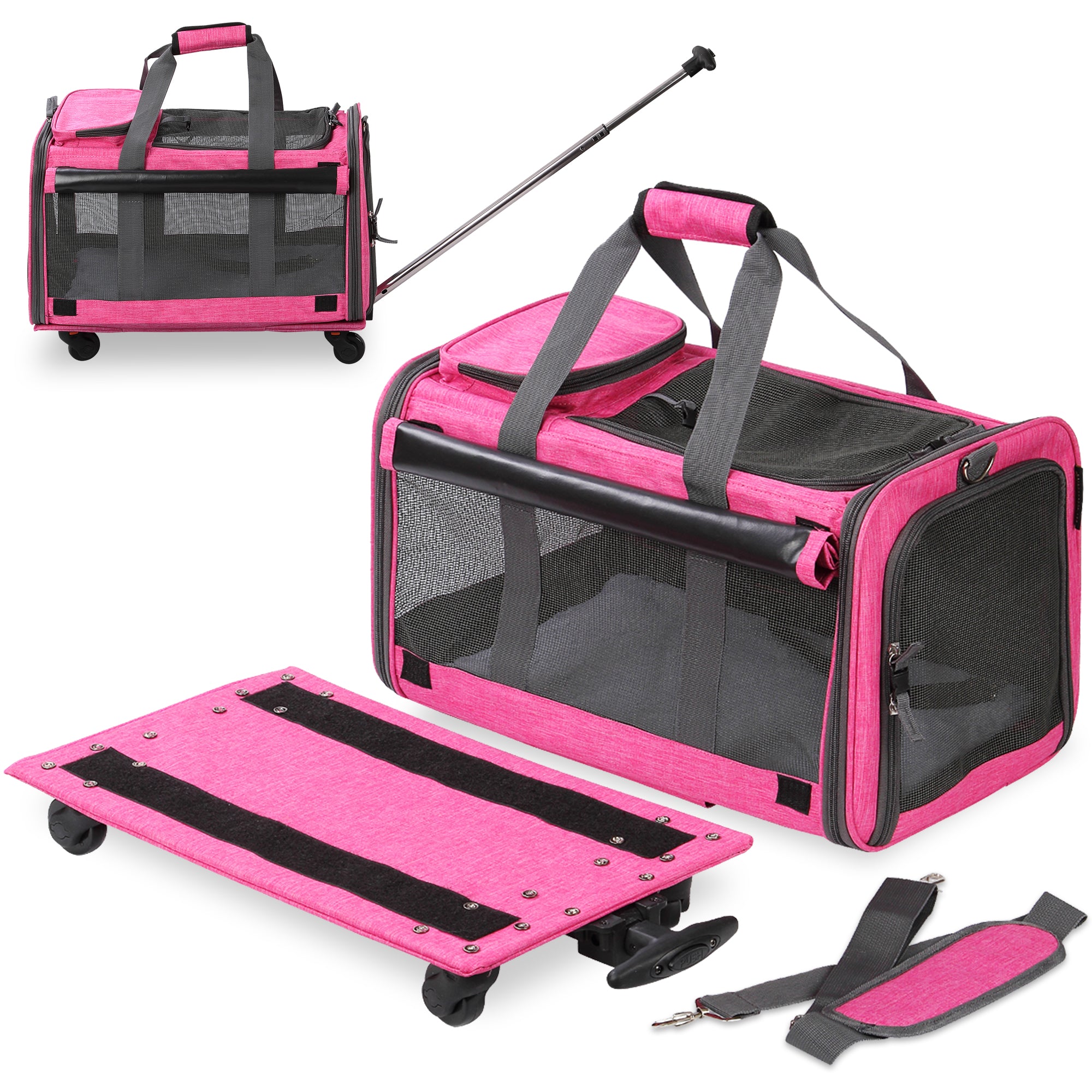 Pet Carrier with Detachable Wheels for Small and Medium Dogs & Cats - Pink