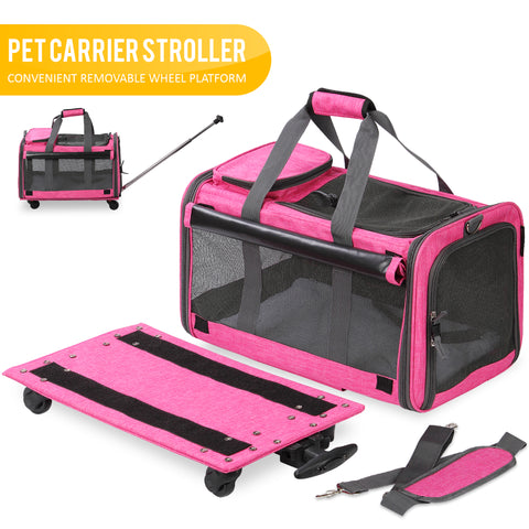 Pet Carrier with Detachable Wheels for Small and Medium Dogs & Cats - Pink